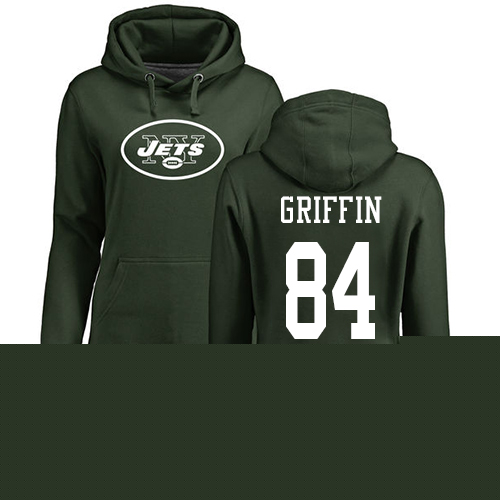 New York Jets Green Women Ryan Griffin Name and Number Logo NFL Football #84 Pullover Hoodie Sweatshirts->nfl t-shirts->Sports Accessory